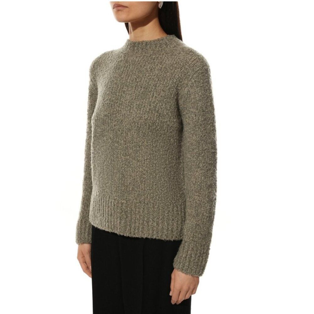 Vince Textured Funnel Neck Merino Wool Cashmere Silk Sweater Olive M